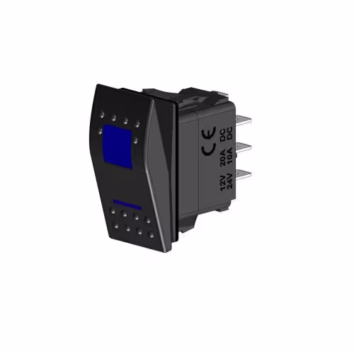 Кнопка включения трехпозиционная, синий светодиод