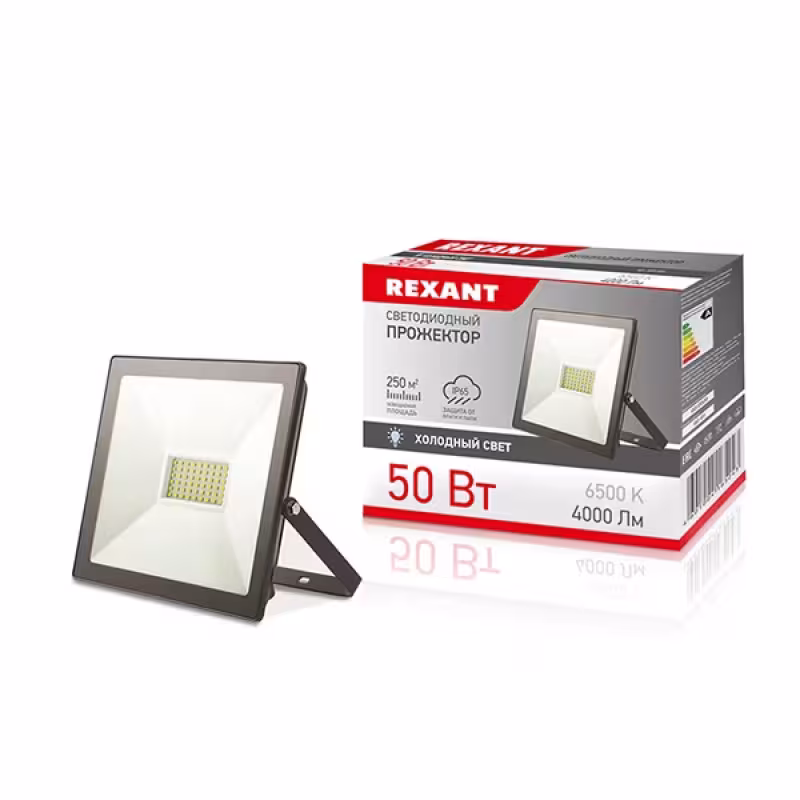 Прожектор светодиодный Rexant 50W, 6500К, 4000 Лм, черный