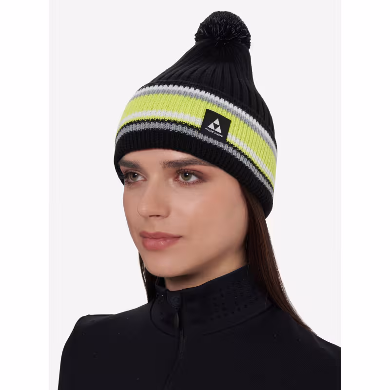 Шапка Fischer Reflect, акрил/шерсть, черный/желтый