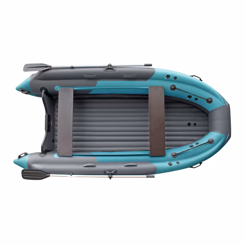 Лодка надувная РИБ с интегрированным фальшбортом Angler Tornado 430 Skat Fi, темно-серый/бирюзовый